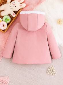 Baby Girls' Mid-Length Padded Coat With Lace Patchwork And Pockets - Pink - View 2