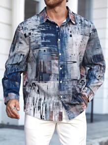 Manfinity LEGND 男士大尺碼紮染長袖襯衫 - 彩色 - 查看 1