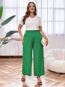 SHEIN LUNE Pantalones Verdes Del Día De San Patricio, Informales, Cómodos, Con Cintura Elástica De Talla Grande, Para Uso Diario Y Salir - Verde - Ver 5
