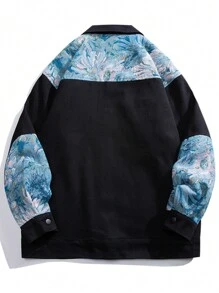 男士提花拼布夾克 - 黑色 - 查看 2