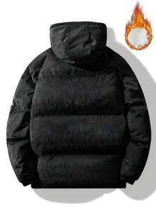 Men's Winter Thickened And Warm Coat, Fashion Solid Color Simple Jacket Outwear - Black - View 2