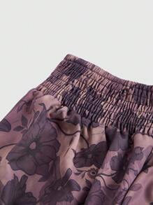 ROMWE Fairycore Women's Off-Shoulder Floral Print Shirt - Brown - View 2