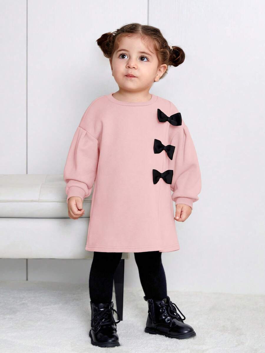 SHEIN Em bé Cô gái Giải trí Dài Áo nỉ Với Chi tiết cung - Hồng - Xem 1