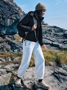 In My Nature In My Nature Women's Hooded Padded Coat With Letter Print, Sports Style