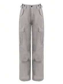 Pantalones Cargo De Color Liso Para Mujer - Gris Claro - Ver 5