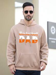 Men's Plus Size Character Letter Print Drawstring Hooded Fleece Sweatshirt - Coffee Brown - View 3