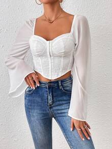 SHEIN Privé 波浪形袖子背心短上衣 - 白色 - 查看 3