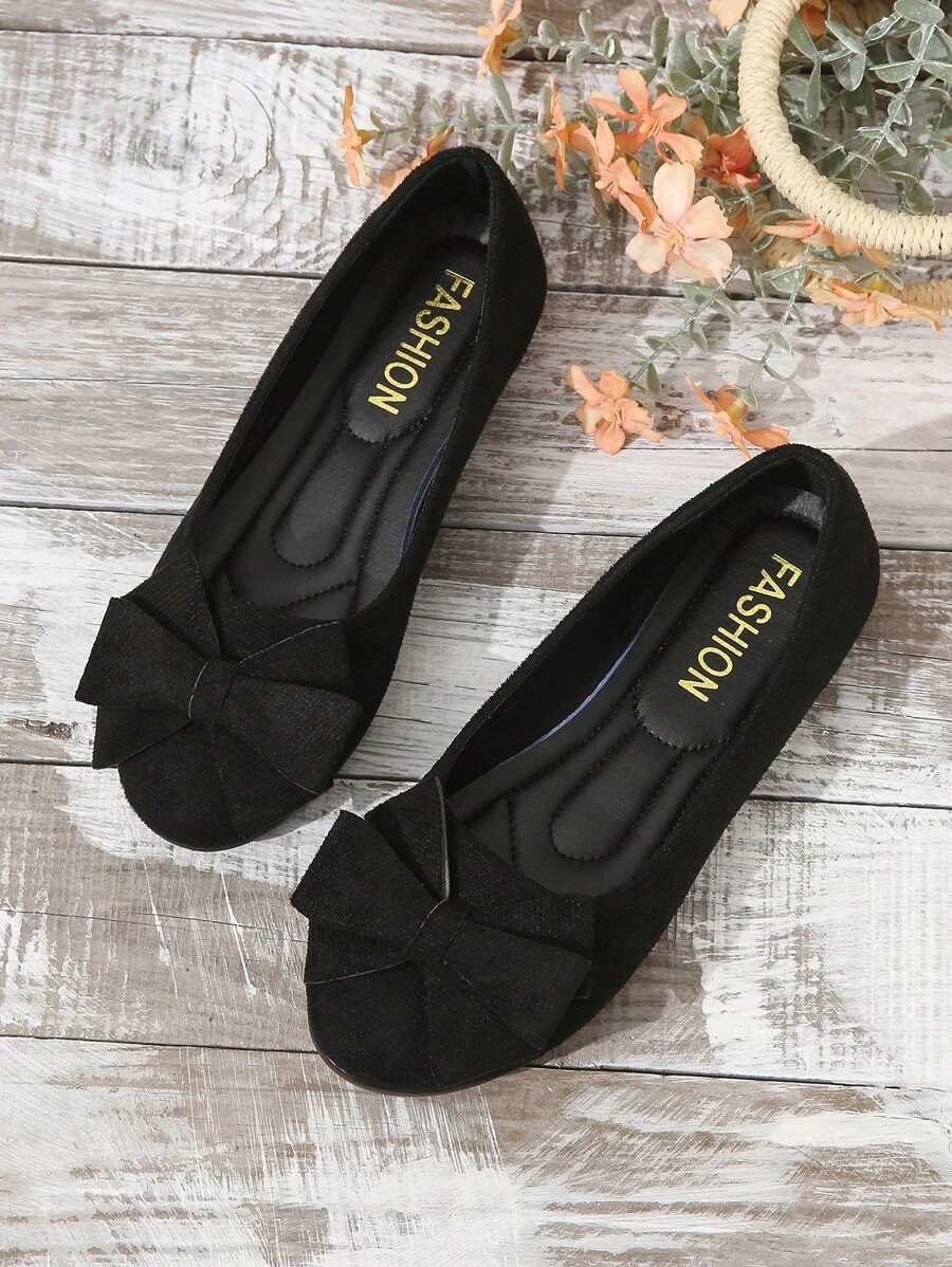 Giày bệt ba lê mũi tròn chất liệu da lộn thời trang thu/đông cỡ lớn cho nữ ngày lễ tình nhân thoải mái - màu đen - Xem 1