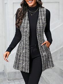 SHEIN Privé Women'S Plaid Sleeveless Jacket - Brown - View 5