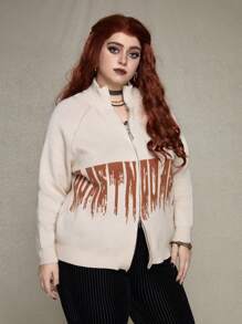 ROMWE PUNK Plus Size Monogram Zip Cardigan