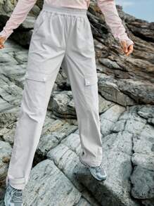 In My Nature 女款純色戶外工裝褲 - 淺灰色 - 查看 4
