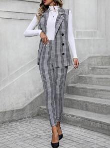 SHEIN Clasi 女平駁領格紋無袖西裝 - 彩色 - 查看 6