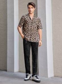 GENTILAND Men'S Crocodile Textured Knit Casual Straight Trousers - Black - View 3