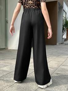 Tween Girls' Street Style Solid Color Wide Leg Pants With Slanted Pockets, Suitable For Daily Wear - Black - View 2