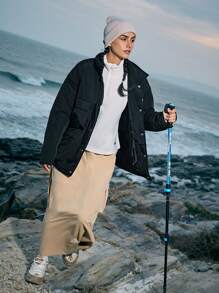 In My Nature Áo khoác thể thao có mũ trùm đầu ngoài trời dành cho nữ có khóa kéo phía trước và in chữ - màu đen - Xem 6