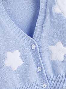 ROMWE Kawaii Sweet Casual Cropped Cute Embroidered Cardigan, School,Long Sleeve Tops - Baby Blue - View 4