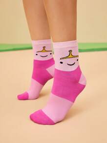 ADVENTURE TIME X SHEIN 4 Pairs/Set Women's Cartoon Graphic Crew Socks, Gifts