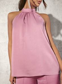 SHEIN Tall Women's Pleated Halter Top - Pink - View 5