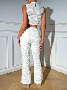 SHEIN Allurite Textured Knitted Tank Top And Flared Pants Two-Piece Set - Apricot - View 2