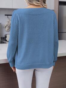 Calvaya 大尺碼女款燈籠袖套頭毛衣 - 霧霾藍 - 查看 2