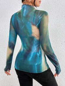 SHEIN Essnce 女式紮染立領上衣 - 綠色 - 查看 2