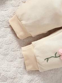 Đứa bé gái Dễ thương Hình hoa Tay áo dài Áo nỉ Và Quần Bộ , 2 Miếng , Mùa Thu /đông - Màu be - Xem 7