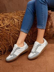 Styleloop 復古女性拼接顏色繫帶休閒運動鞋 - 灰色 - 查看 3