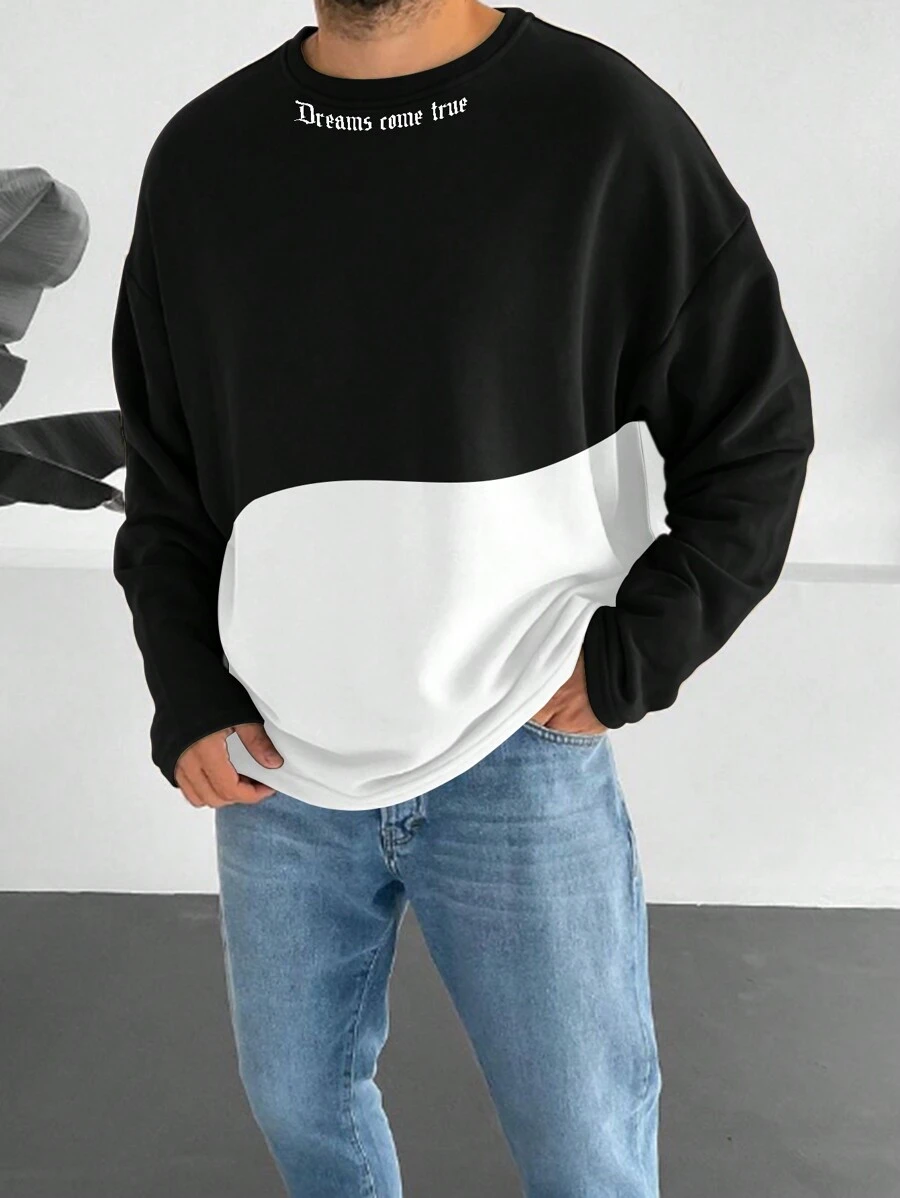 Manfinity Homme Men's Slogan Printed Colorblock T-shirt - Multicolor - View 1