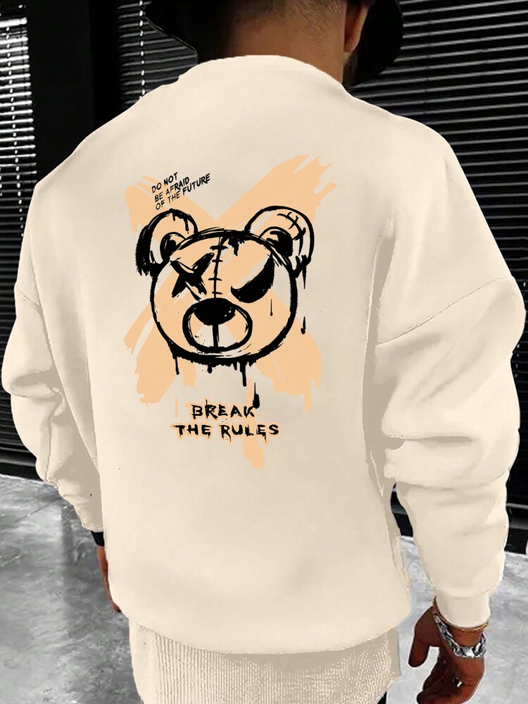 Hombres Sudadera con estampado de oso y slogan - Albaricoque - Añade 2