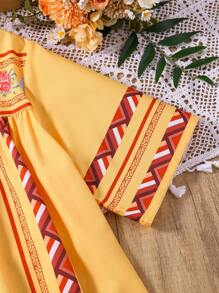 Tween Girl Fashionable All-Match Printed Dress - Multicolor - View 4