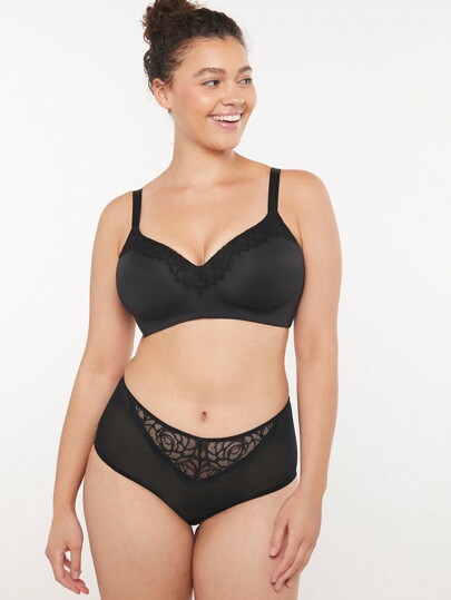 LUVLETTE Lencería sexy negra, sujetador de encaje con escote en V sin cables y efecto push-up