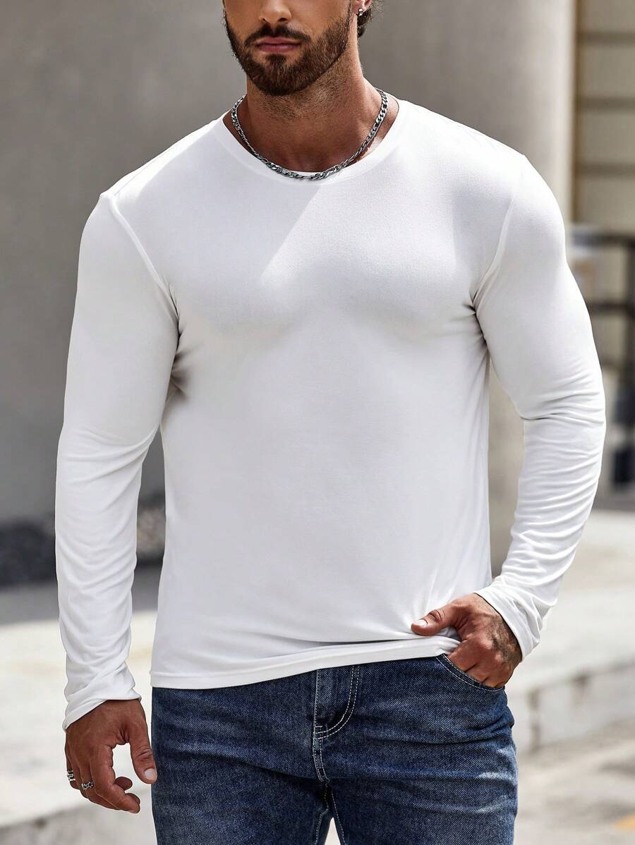 Manfinity Homme Men Solid Round Neck Tee - White - View 1