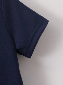 SHEIN Streecool Kids 男童夏季休閒字母印花2件套裝 - 寶藍色 - 查看 5