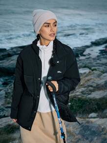 In My Nature Áo khoác thể thao có mũ trùm đầu ngoài trời dành cho nữ có khóa kéo phía trước và in chữ - màu đen - Xem 5