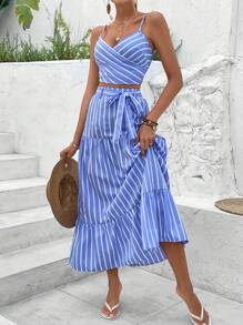 SHEIN VCAY Sọc Giải trí 2 cái/bộ - Màu xanh lam - Xem 5