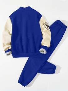 SHEIN 男小童字母圖案飛行員夾克和運動褲 - 彩色 - 查看 2