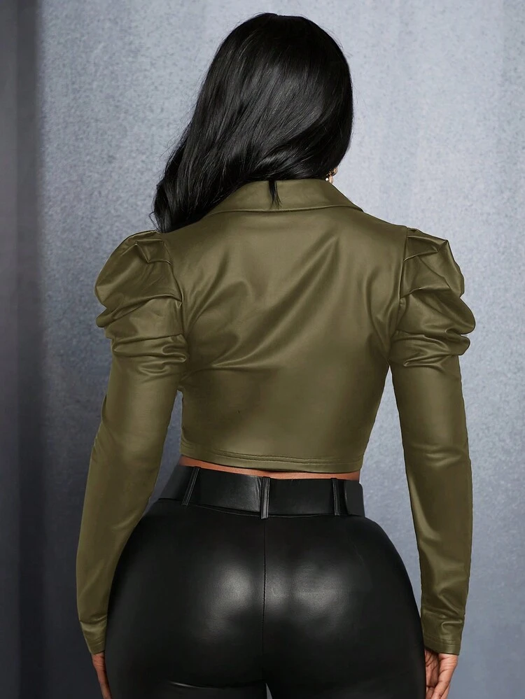 Women's Button Front Shirt With Leg-Of-Mutton Sleeves