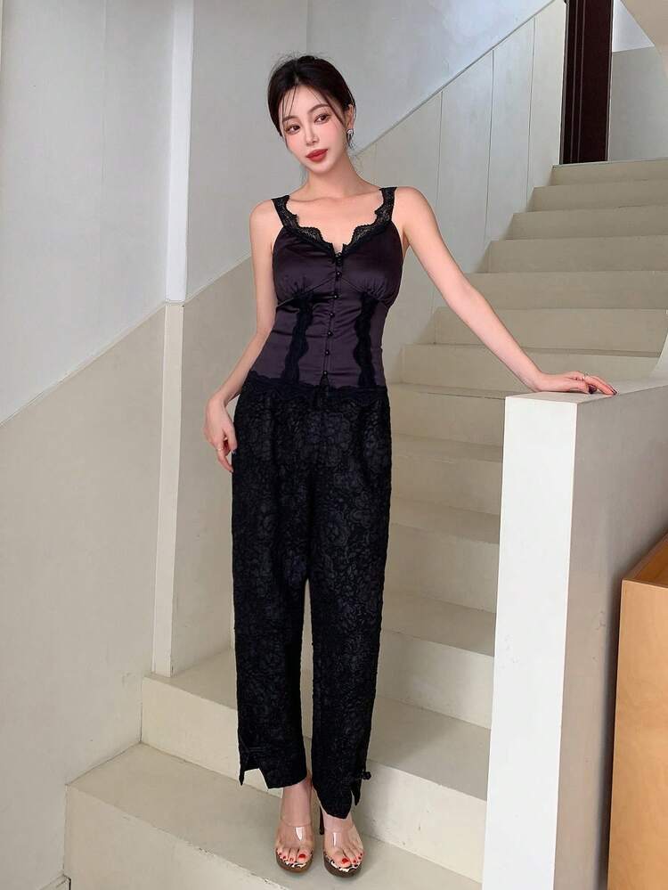 New Chinese Style Texture Design Slit Decorated Women'S Trousers