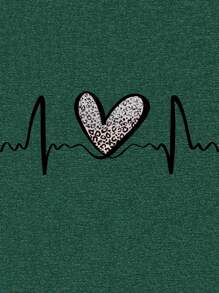 INAWLY Women's Love Printed V-Neck T-Shirt Graphic Tees Women Tops - Green - View 5