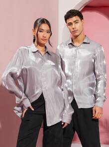 SWAVVY 1件男士長袖編織休閒襯衫 - 灰色 - 查看 1