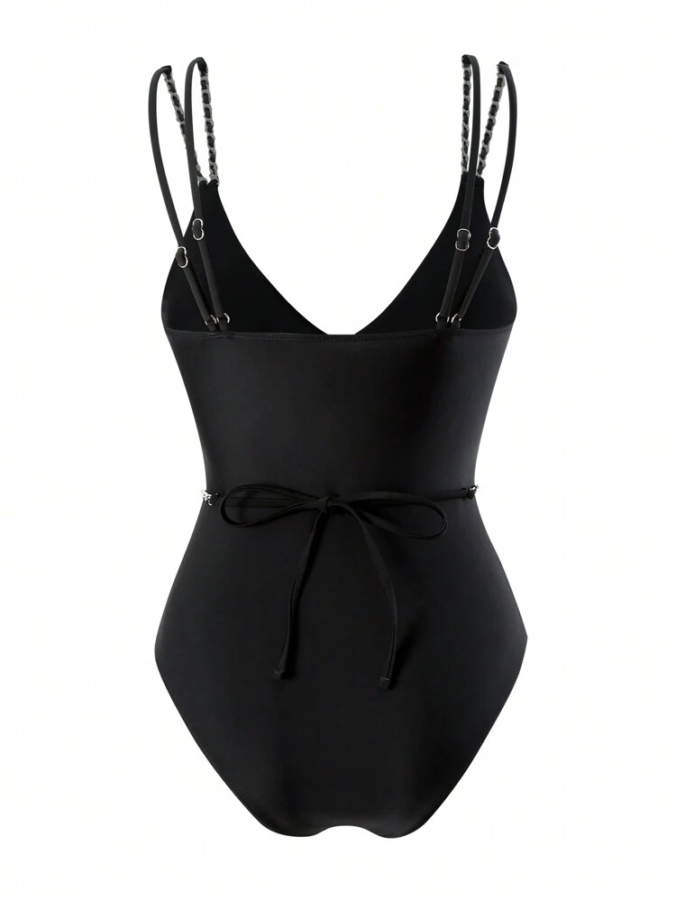 Summer Women'S Solid Color Spaghetti Strap One Piece Swimsuit