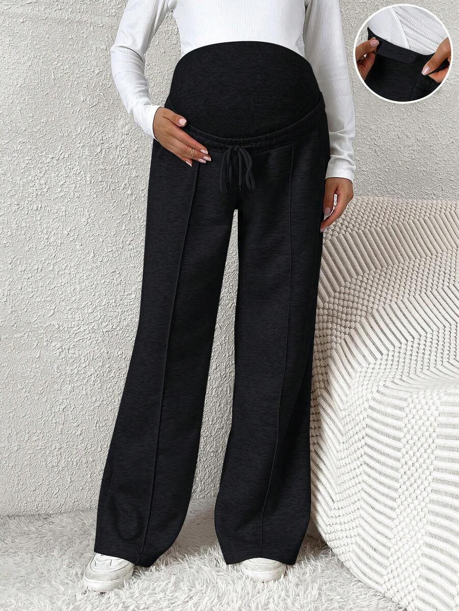 SHEIN Pantalones De Cintura Ajustable Para Mujeres Embarazadas - Negro - Ver 1