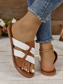 大尺碼女款夏季休閒時尚套腳拖鞋、平底涼鞋 - 彩色 - 查看 2