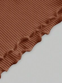 SHEIN MOD 大尺碼女士肋紋t卹,配有鐘形袖 - 棕色 - 查看 3