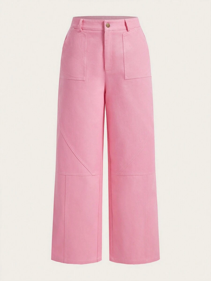 SHEIN ICON Women'S Mid-Rise Loose Trousers - Pink - View 1