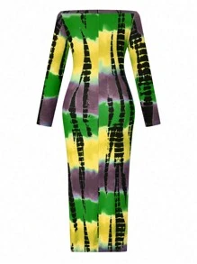 Maweii Plus Size Women'S Tie-Dye Off Shoulder Dress - Yellow - View 2