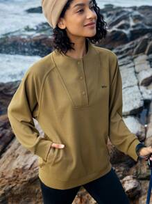 In My Nature Women's Raglan Long Sleeve Outdoor Sweatshirt With Letter Embroidery Design - Coffee Brown - View 5