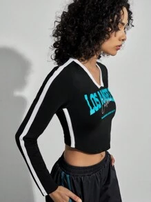 Forever 21 Quý cô Lá thư In Giải trí Thể thao Áo thun - màu đen - Xem 5