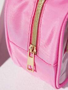 1pc Minimalist Mother's Day Embroidered Letter PVC Semi-Transparent Cosmetic Bag, Toiletry Pouch, Suitable For Travel, Holiday, Gift - Hot Pink - View 8