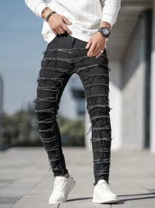 Manfinity LEGND Nam Frayed Hem Quần jean - màu đen - Xem 5